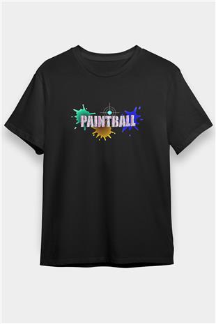 Paintball Baskılı Unisex Siyah Tişört - Tshirt