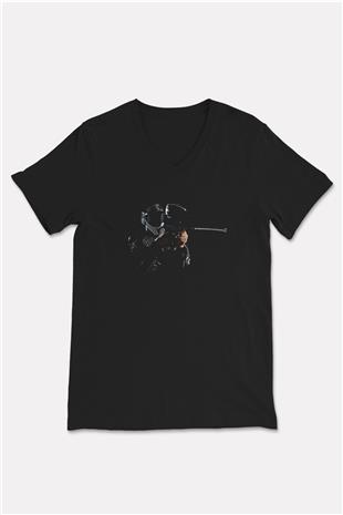 Paintball Baskılı Unisex Siyah V Yaka Tişört