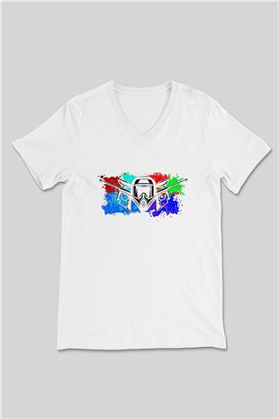Paintball Baskılı Unisex V Yaka Tişört - Tshirt