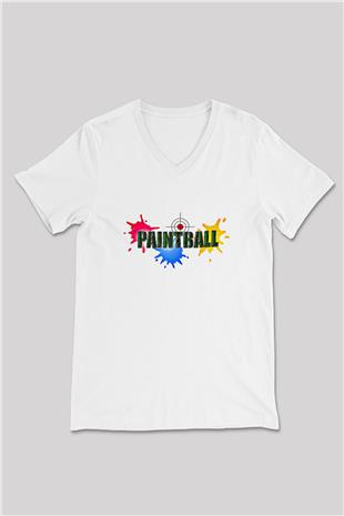Paintball Baskılı Unisex V Yaka Tişört - Tshirt