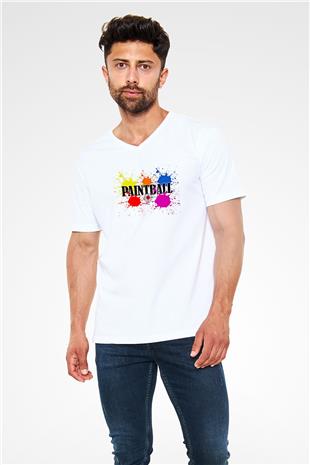 Paintball Baskılı Unisex V Yaka Tişört - Tshirt