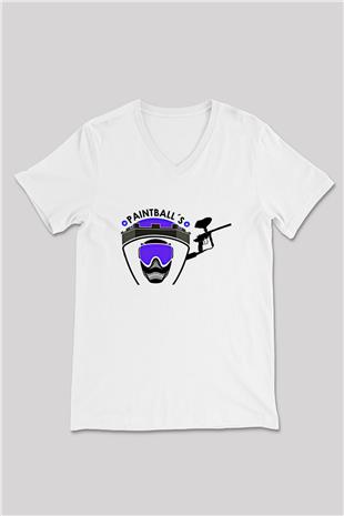 Paintball Baskılı Unisex V Yaka Tişört - Tshirt