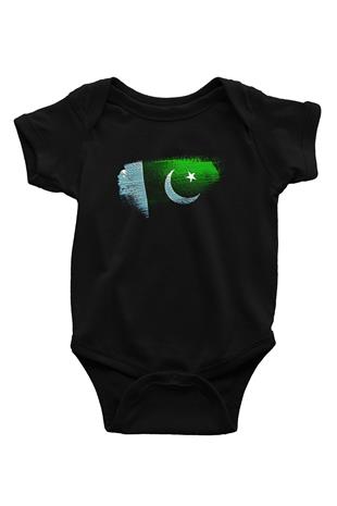 Pakistan Bayrağı Baskılı Unisex Siyah Bebek Body - Zıbın