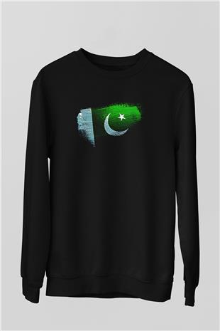 Pakistan Bayrağı Baskılı Unisex Siyah Sweatshirt