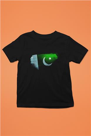 Pakistan Bayrağı Baskılı Unisex Siyah Çocuk Tişörtü