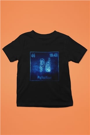 Paladyum Elementi Atom Numarası Baskılı Unisex Siyah Çocuk Tişört