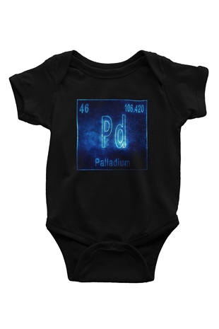 Paladyum Elementi Atom Numarası Baskılı Unisex Siyah Bebek Body - Zıbın
