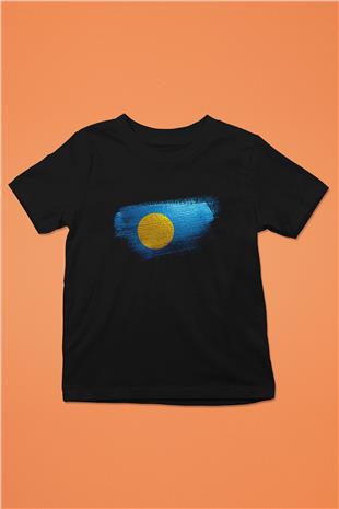 Palau Bayrağı Baskılı Unisex Siyah Çocuk Tişörtü