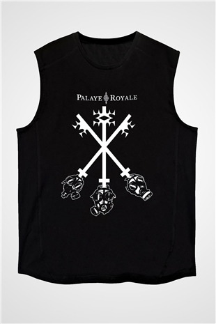 Palaye Royale Baskılı Unisex Siyah Kolsuz Tişört - Tshirt