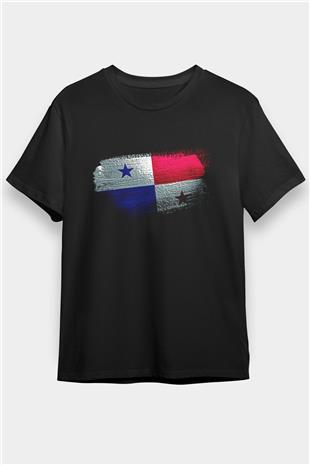 Panama Bayrağı Baskılı Unisex Siyah Tişört