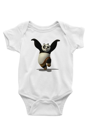 Panda Baskılı Beyaz Unisex Bebek Body - Zıbın