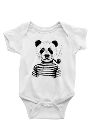 Panda Baskılı Beyaz Unisex Bebek Body - Zıbın