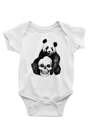 Panda Baskılı Beyaz Unisex Bebek Body - Zıbın