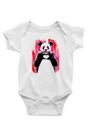 Panda Baskılı Beyaz Unisex Bebek Body - Zıbın