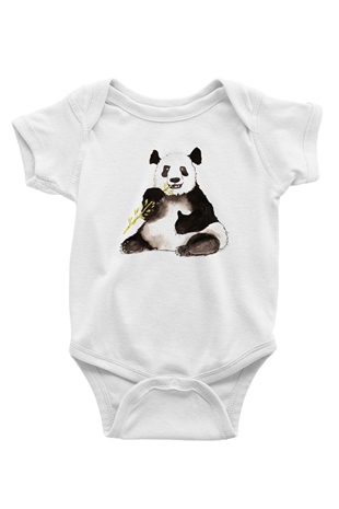 Panda Baskılı Beyaz Unisex Bebek Body - Zıbın