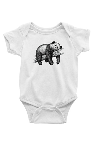 Panda Baskılı Beyaz Unisex Bebek Body - Zıbın