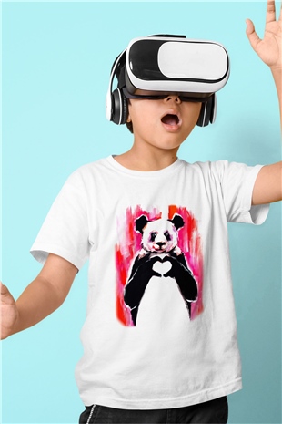 Panda Baskılı Beyaz Unisex Çocuk Tişört