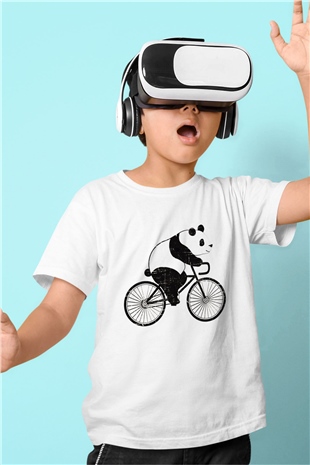 Panda Baskılı Beyaz Unisex Çocuk Tişört