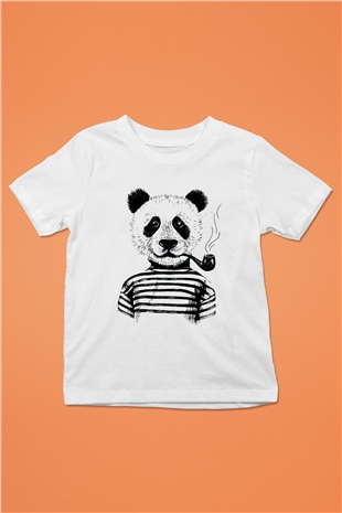 Panda Baskılı Beyaz Unisex Çocuk Tişört