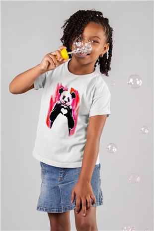 Panda Baskılı Beyaz Unisex Çocuk Tişört