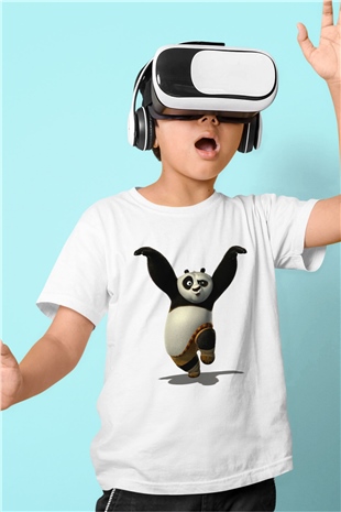 Panda Baskılı Beyaz Unisex Çocuk Tişört