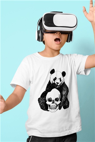 Panda Baskılı Beyaz Unisex Çocuk Tişört