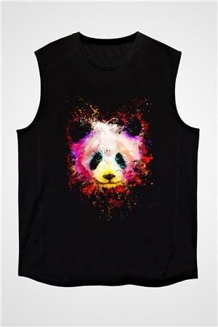 Panda Baskılı Unisex Siyah  Kolsuz Tişört