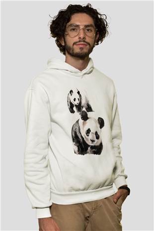 Panda Beyaz Unisex Hoodie