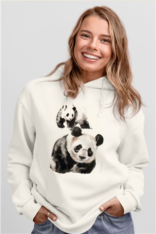 Panda Beyaz Unisex Hoodie
