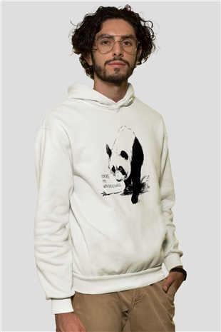 Panda Beyaz Unisex Kapşonlu Sweatshirt