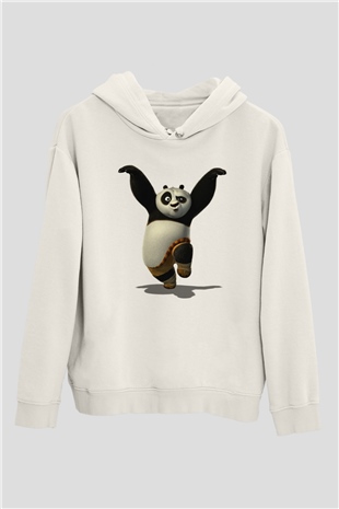 Panda Beyaz Unisex Kapşonlu Sweatshirt