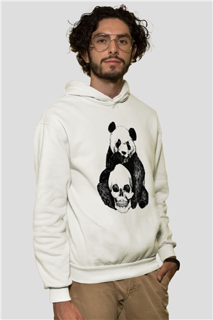 Panda Beyaz Unisex Kapşonlu Sweatshirt