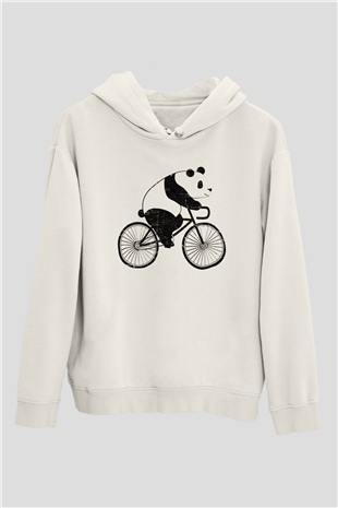 Panda Beyaz Unisex Kapşonlu Sweatshirt