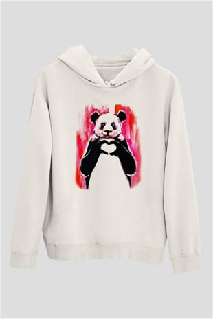 Panda Beyaz Unisex Kapşonlu Sweatshirt