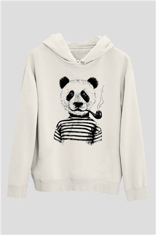 Panda Beyaz Unisex Kapşonlu Sweatshirt