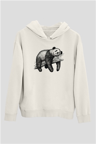 Panda Beyaz Unisex Kapşonlu Sweatshirt