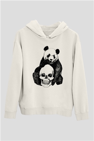 Panda Beyaz Unisex Kapşonlu Sweatshirt