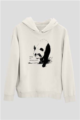 Panda Beyaz Unisex Kapşonlu Sweatshirt