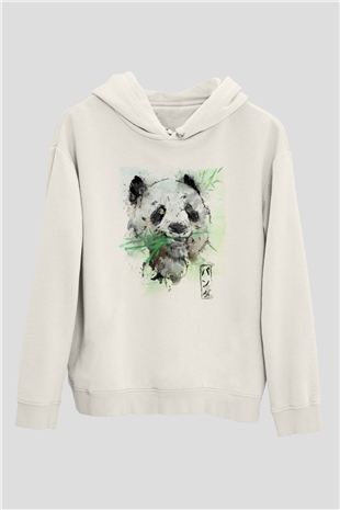 Panda Beyaz Unisex Kapüşonlu Sweatshirt