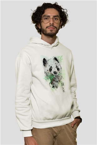 Panda Beyaz Unisex Kapüşonlu Sweatshirt