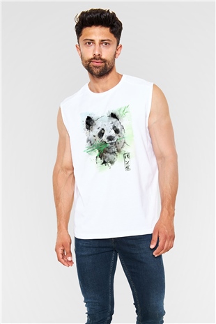 Panda Beyaz Unisex Kolsuz Tişört