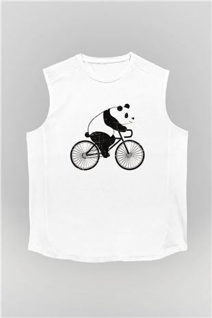 Panda Beyaz Unisex Kolsuz Tişört