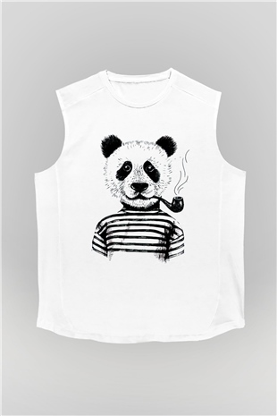 Panda Beyaz Unisex Kolsuz Tişört