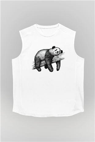 Panda Beyaz Unisex Kolsuz Tişört