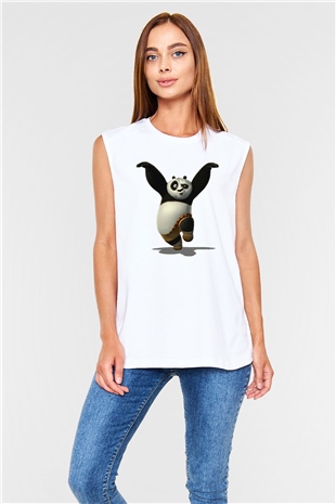 Panda Beyaz Unisex Kolsuz Tişört
