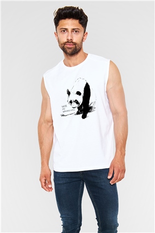 Panda Beyaz Unisex Kolsuz Tişört