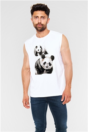Panda Beyaz Unisex Kolsuz Tişört