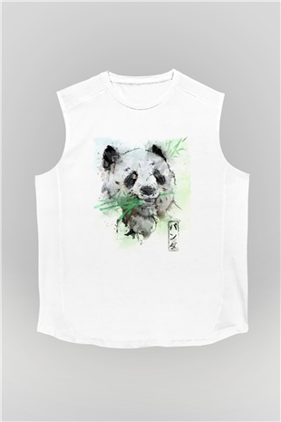 Panda Beyaz Unisex Kolsuz Tişört