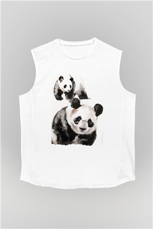 Panda Beyaz Unisex Kolsuz Tişört