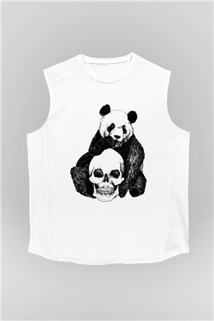 Panda Beyaz Unisex Kolsuz Tişört